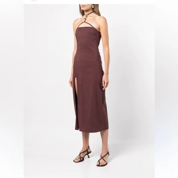 Cult Gaia Brown Castila Halterneck midi dress size large - Picture 4 of 16